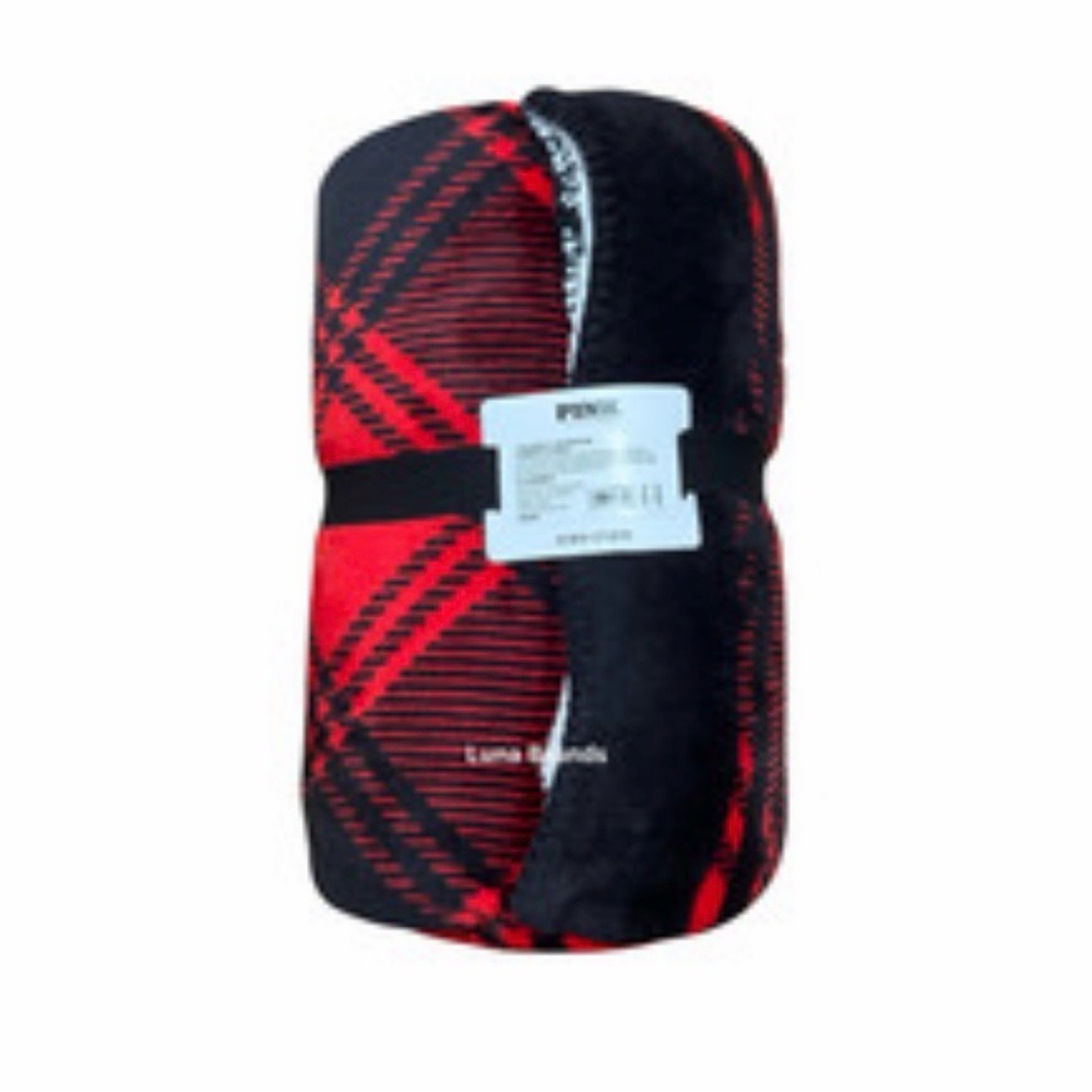 PINK Victoria's Secret Red and Black‎ Heart Plaid Blanket - Picture 2 of 5